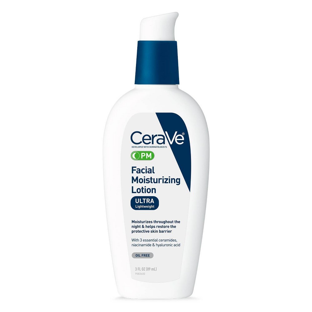 CeraVe PM Moisturizing Lotion, Night Cream for All Skin Types - 3 Fl Oz: No Fragrance Added, Noncomedogenic, Oil-Free