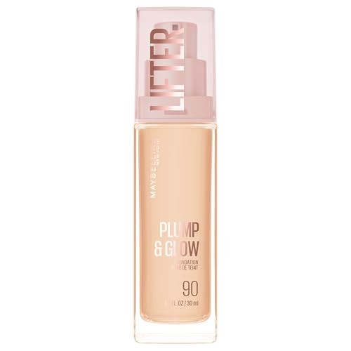 Maybelline Lifter Plump & Glow Foundation with Hyaluronic Acid - 90 - 1 Fl Oz: Buildable Coverage, Finish, Suitable for All Skin Types