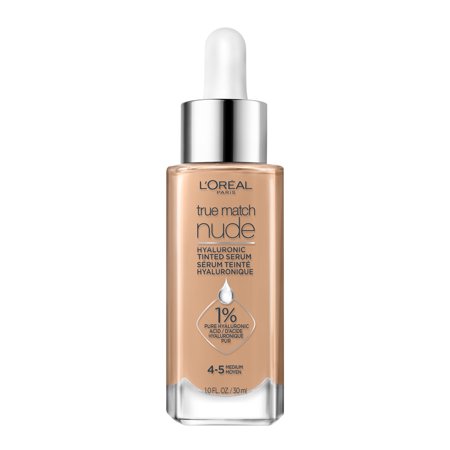L'Oreal Paris True Match Hyaluronic Tinted Serum Makeup Skincare Hybrid - 4-5 Medium - 1 Fl Oz: Noncomedogenic Foundation