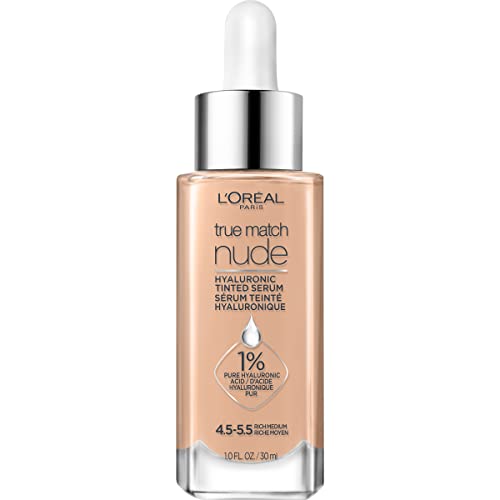 L'Oreal Paris True Match Hyaluronic Tinted Serum Makeup Skincare Hybrid - 4.5-5.5 Rich Medium - 1 Fl Oz: Noncomedogenic, Radiant Finish for Normal