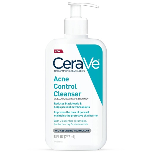 CeraVe Acne Face Cleanser with 2% Salicylic Acid and Purifying Clay for Oily Skin - 8 Fl Oz: Paraben-Free, Alcohol-Free, Gel Form, Exfoliating