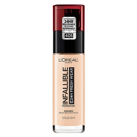 [071249382127] L'Oreal Paris Infallible 32HR Fresh Wear Foundation with SPF 25 - 405 Porcelain - 1 Fl Oz: Liquid, Full Coverage, Vegan, Neutral Undertone